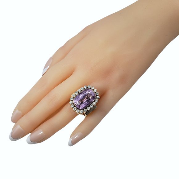Vintage 14 Karat Yellow Gold Amethyst and Diamond Ring Size 9 #11249 - Picture 7 of 9